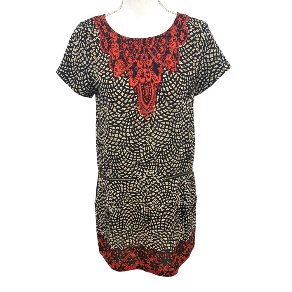 Anthropologie Kachel Silk Lace Print Shift Mini Dress Sz 2P